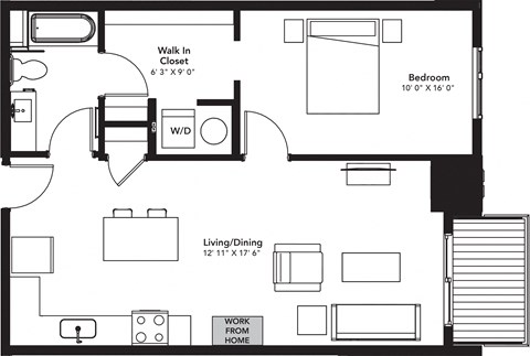 a floor plan of a house with a bedroom and a living room